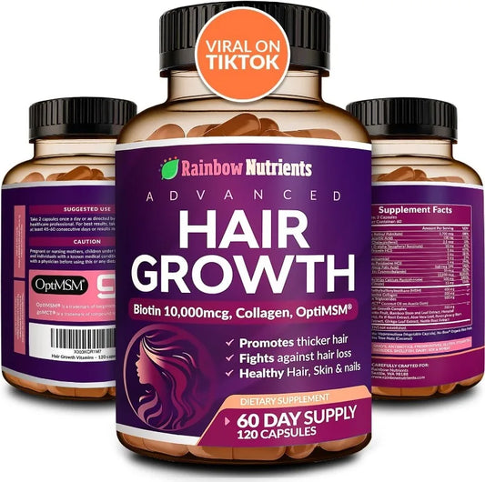 Hair Growth Vitamins - Naturally Regenerate Stronger, Healthier Hair, Skin and Nails, Alleviate Hair Loss and Brighten Skin Tone