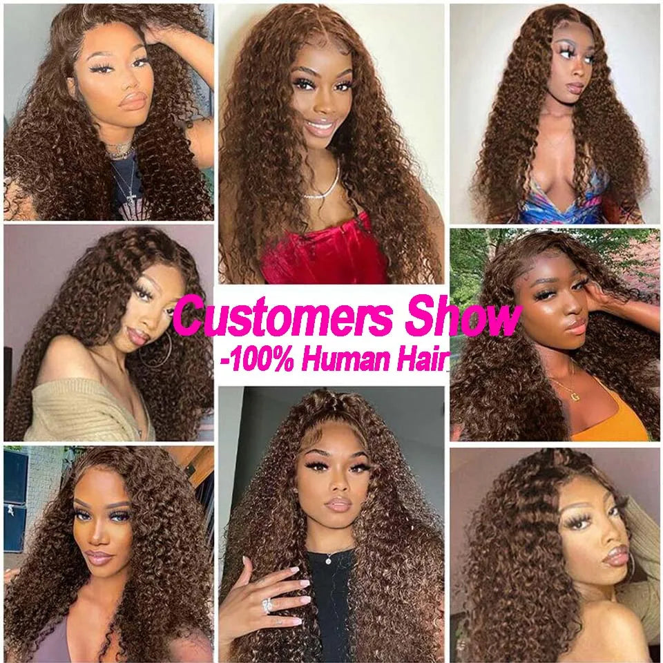 13x4 Hd Chocolate Brown Deep Wave Lace Front Wig Glueless Curly Lace Frontal Human Hair Wigs Pre Plucked Colored Wig For Women