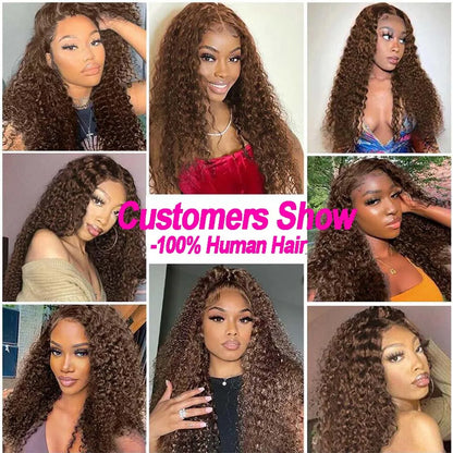 13x4 Hd Chocolate Brown Deep Wave Lace Front Wig Glueless Curly Lace Frontal Human Hair Wigs Pre Plucked Colored Wig For Women