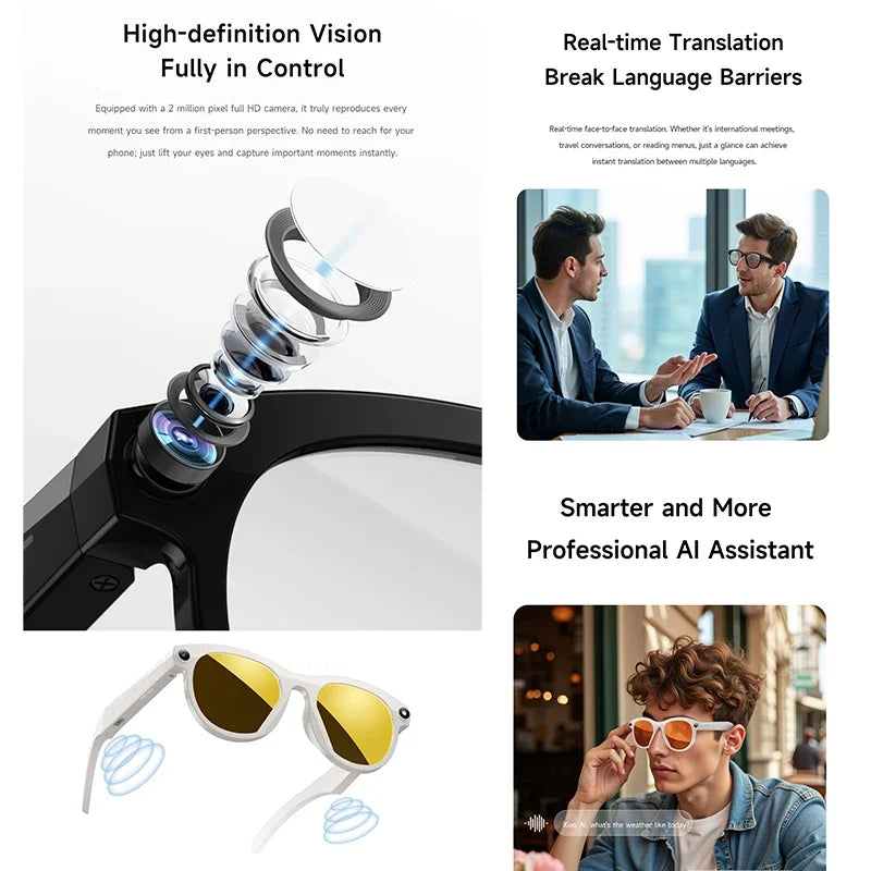 AI Smart Glasses with 8MP Camera Video Recording 100+ Languages Translation Sunglasses Bluetooth Call Music Play Men Women 2025