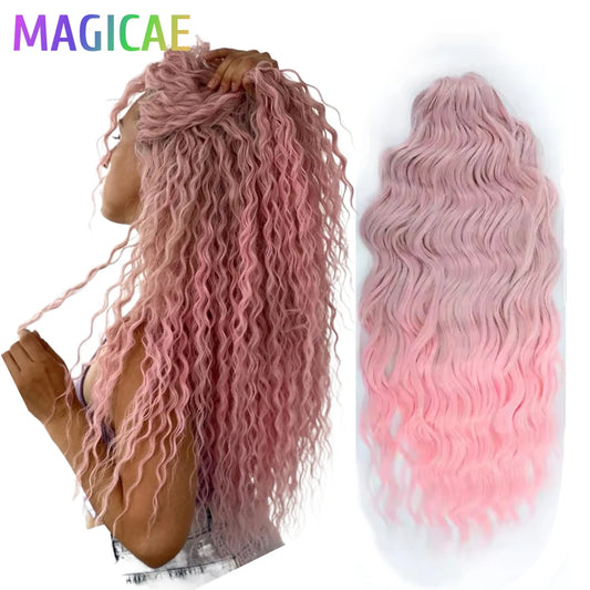 Anna 3Pcs Braids 24Inches 300g Pink Body Wave Twist Crochet Braiding Ombre Sliver White Synthetic Hair Extension Deep Wavy Braid