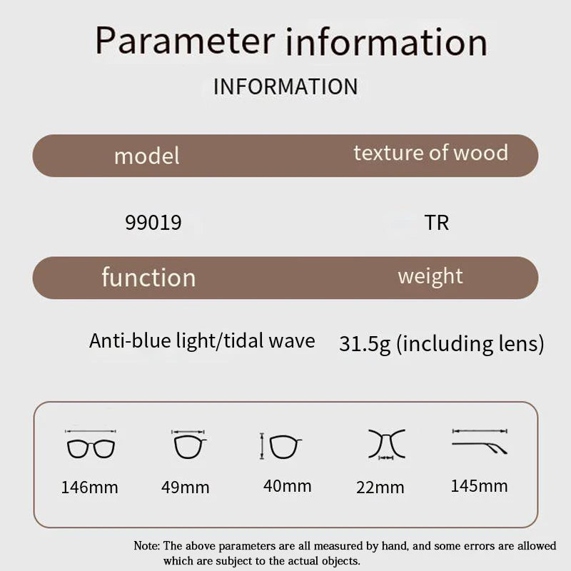 Classic Vintage Glasses Frame Men Women Ultralight TR90 Square Spectacles Frame Anti Blue Light Optical Eyeglasses