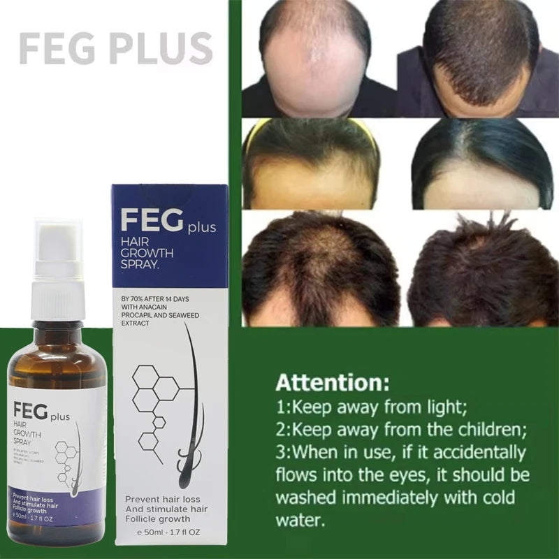2pcs FEG hair growth spray original Organic Anti Hair Loss Hair Growth Treatment Oil For Thicker Long Hair -50ML