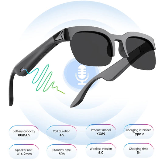 Smart Glasses with AI Translator Hands-Free Music & Calls BT Sunglasses UV Protection Audio Glasses for Men and Women