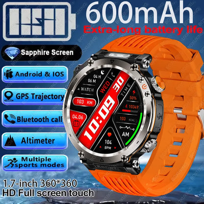 2025 New Outdoor Smart Watch Men 600mAh LED Flashlight SmartWatch Compass Bluetooth call Heart rate IP 68 Sports Smartwatch 2025