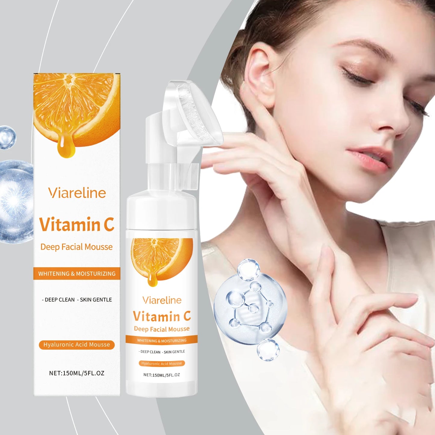 Vitamin C Facial Cleanser Deep Cleansing Oil Control Reduce Blackhead Remove Pore Clogging Moisturize Firm Face Cleansing Mousse