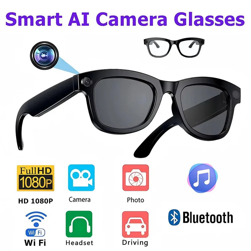 Smart Glasses Voice Assistant AI Translation 1080P HD Camera Bluetooth Call Outdoor Sports Headphones Sunglasses For Men Women