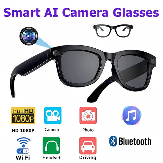 Smart Glasses Voice Assistant AI Translation 1080P HD Camera Bluetooth Call Outdoor Sports Headphones Sunglasses For Men Women