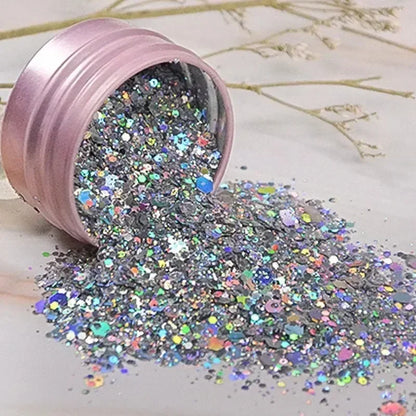 10g Laser Nail Glitter Flakes Mix-Hexagon Holographic Sparkly Powder Nail Art Decoration Loose Reflective Mermaid Chunky Sequins