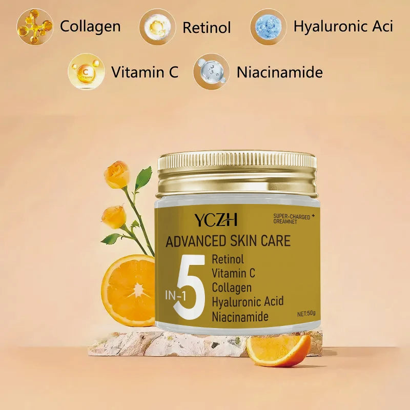 5 in 1 Instant Lifting Advanced Cream, Containing Retinol, Vitamin C, Collagen, Hyaluronic Acid, and Niacinamide, Tightens the Skin, Suitable for All Skin Types, Unisex, Elegant Packaging Design, Advanced Formula
