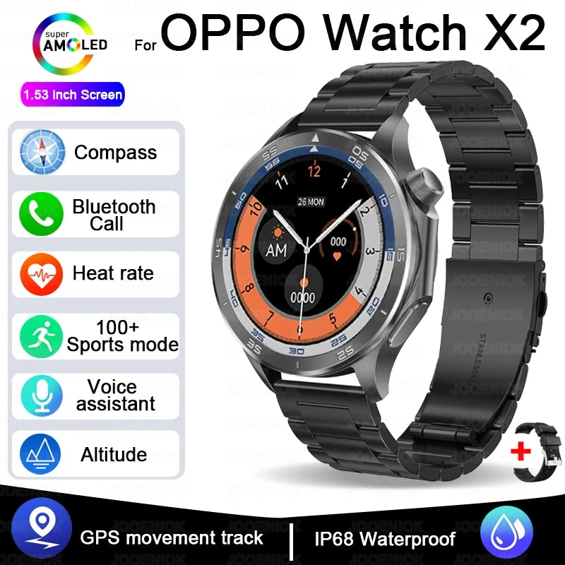 2025 New For OPPO X2 Men's Smartwatch IP67 Waterproof Compass Sports Partner Message Push Bluetooth Call Music Smart Watch