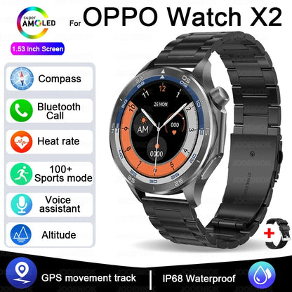 2025 New For OPPO X2 Men's Smartwatch IP67 Waterproof Compass Sports Partner Message Push Bluetooth Call Music Smart Watch