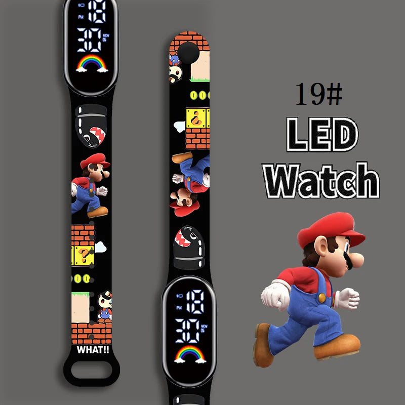 Mario Bros Children's Watches Action Figures Luigi Princess Peach Yoshi Bowser kids Sport Wristband Waterproof Digital Watch