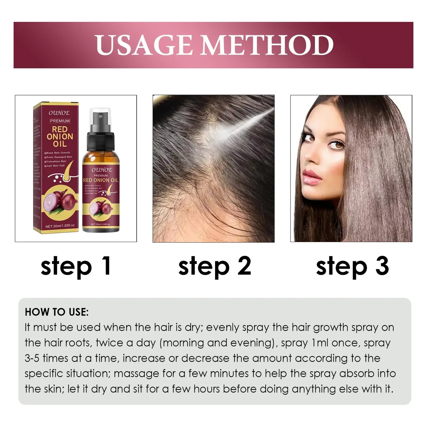 Red Onion Hair Growth Essential Oil Hair Care Spray Prevent Hair Loss Nourish Hair Roots Improve Hair Texture Hair Care Products