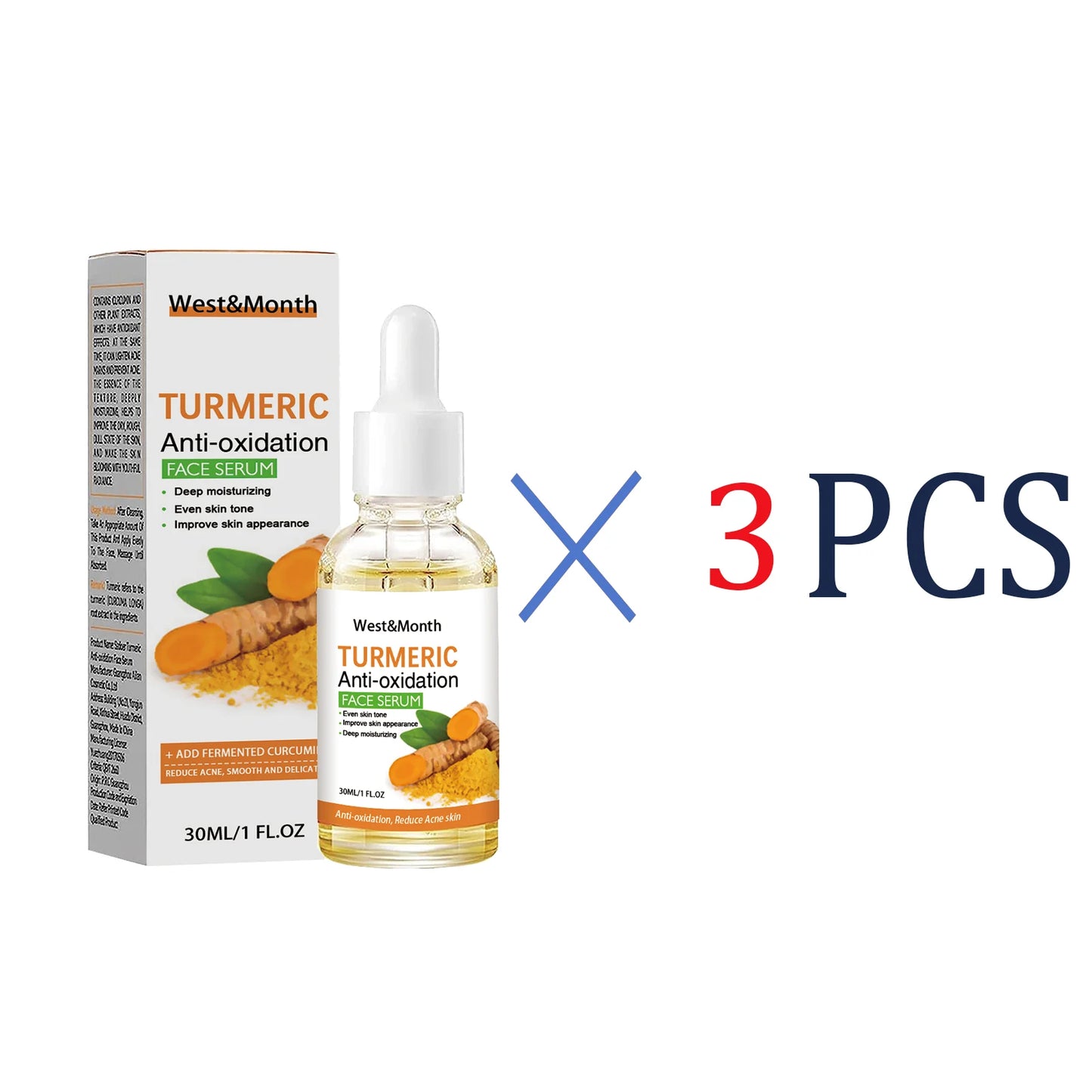 WEST MONTH Turmeric Anti-Oxidation Face Serum Creamy Easy-To-Use-Absorbent Texture Restore Skin Elasticity Hydration 30ml