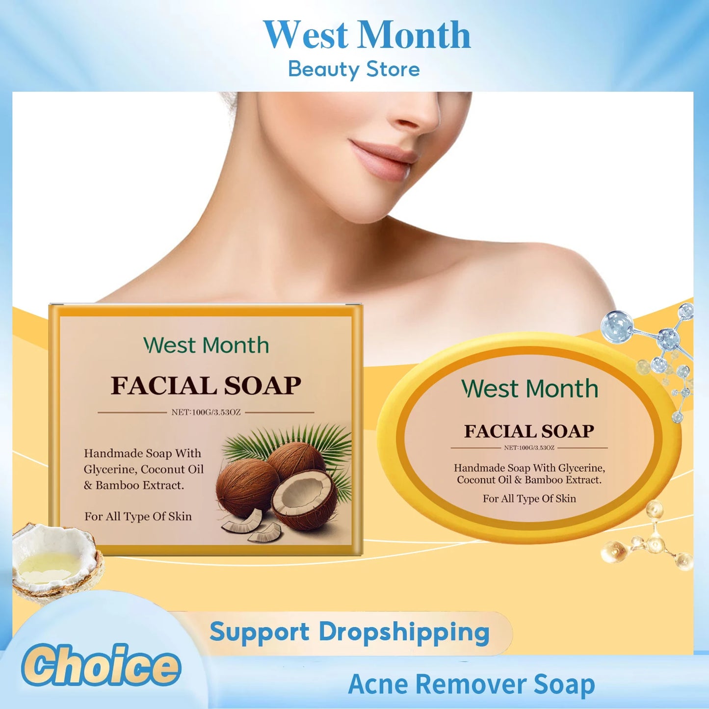 Acne Remover Soap Cleansing Oil Control Shrink Pores Brightening Smoothing Glow Moisturizing Anti Blackhead Pimples Facial Soap