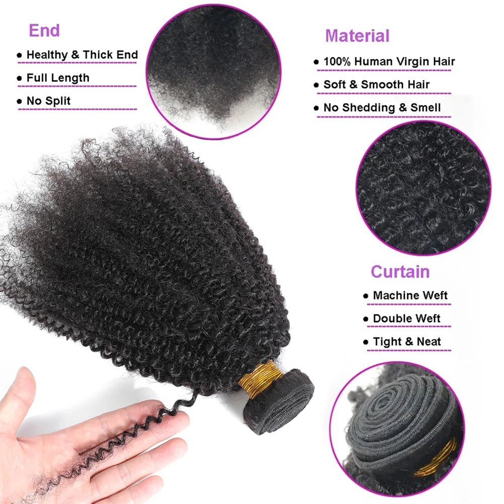 1/3 Afro Kinky Curly Bundles Brazilian Afro Kinky Human Hair Bundles Deal 8-24" Hair Extensions Curly Human Hair Weave For Women