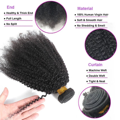 1/3 Afro Kinky Curly Bundles Brazilian Afro Kinky Human Hair Bundles Deal 8-24" Hair Extensions Curly Human Hair Weave For Women