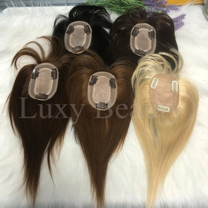 8x12cm Human Hair Topper With Bangs Women Natural Black Brown Highlights Blonde Skin Scalp Clip in Topper Hair Pieces Human Hair