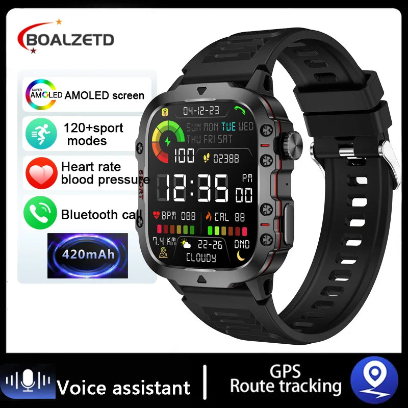 2025 New For Men Military Smart Watch Men IP68 5ATM Outdoor Sports Fitness Tracker Health Monitor 1.96" BT Call Smartwatch