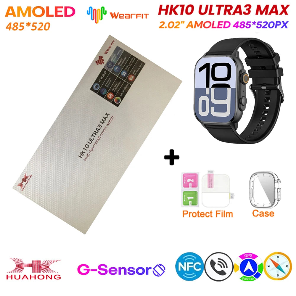 HK10 Ultra 3 MAX Plus 2025 Smart Watch 49mm AMOLED 4GB ROM AI ROBOT Network Sharing NFC GPT Compass GPS Watch for ISO Android