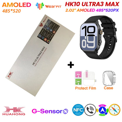 HK10 Ultra 3 MAX Plus 2025 Smart Watch 49mm AMOLED 4GB ROM AI ROBOT Network Sharing NFC GPT Compass GPS Watch for ISO Android