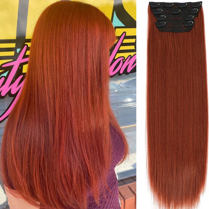 Ginger Orange Clip In Straight Hair Extensions Ombre Blond 27/613# 24inch 200g 4Pcs/pack Heat Resistant Nature Brown Hairpieces