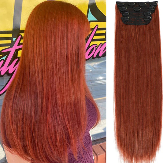 Ginger Orange Clip In Straight Hair Extensions Ombre Blond 27/613# 24inch 200g 4Pcs/pack Heat Resistant Nature Brown Hairpieces
