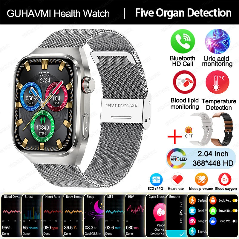 New Micro Physical Examination Five Organ Health Smartwatch Blood Pressure Uric Acid Body Fat Watches Bluetooth Call Smart Watch