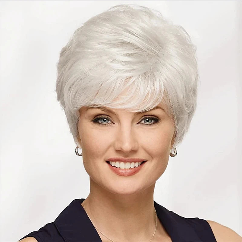 HAIRJOY Synthetic Hair Women Classic Short Wigs Layers Curly Grey Wig