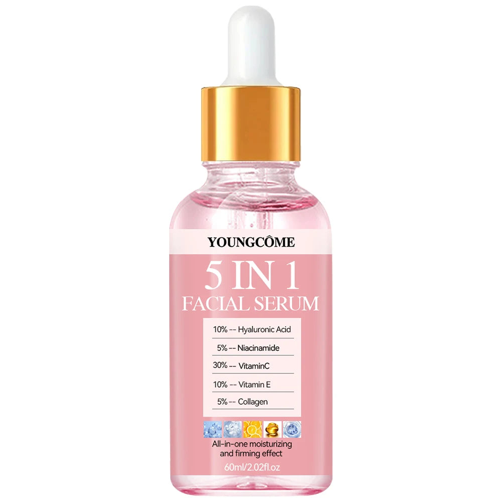 YOUNGCOME 5 In 1 Fade fine lines Firming Face Serum Vitamin C Hyaluronic Acid Facial Serum Moisturizing brightning Shrink Pores