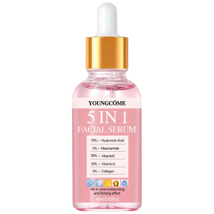 YOUNGCOME 5 In 1 Fade fine lines Firming Face Serum Vitamin C Hyaluronic Acid Facial Serum Moisturizing brightning Shrink Pores