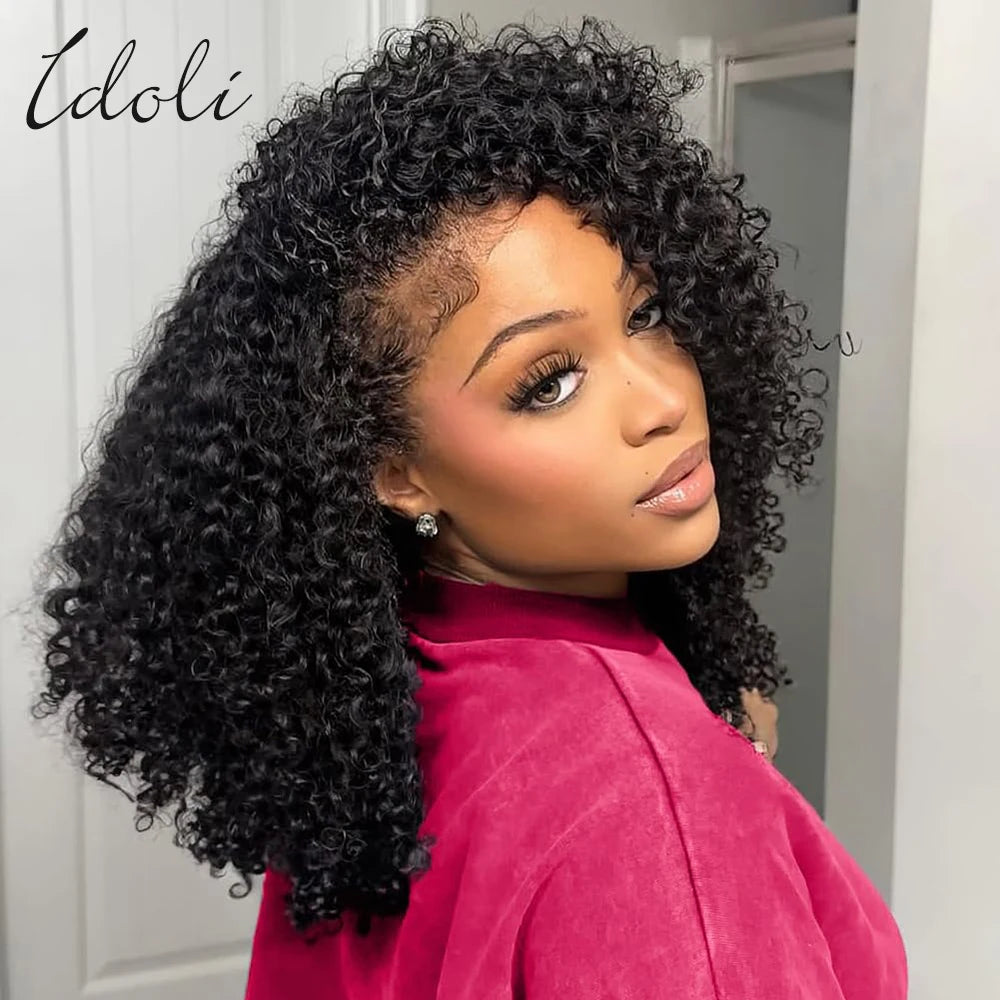 Kinky Curly Half Wig Human Hair 210% Density Wear Go Glueless Wigs 3 In 1 Half Wigs for Women Drawstring Seamless Flip Headband