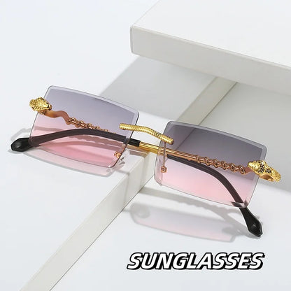 Metal Square Cut Edge Snake Frame Sunglasses for Men Fashion Frameless Personalized Glasses Trendy Retro Ocean Film Sunglasses