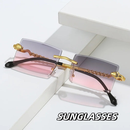 Metal Square Cut Edge Snake Frame Sunglasses for Men Fashion Frameless Personalized Glasses Trendy Retro Ocean Film Sunglasses