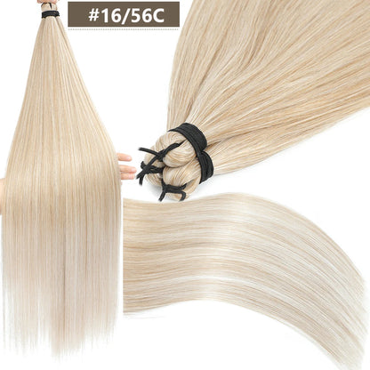 Magicae 28Inches 3Pcs Dark Brown Twist Crochet Braiding Ombre Blond Straight Hair Bundles Extension High Temperature Synthetic