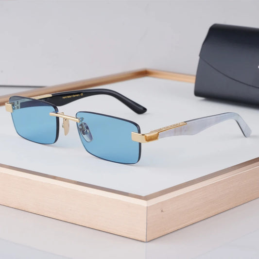 THE ARTIST III Designer Rimless Sunglasses Rectangle Men Alloy Acetate Germany Brand Trendy Classical High Quality Women UV400
