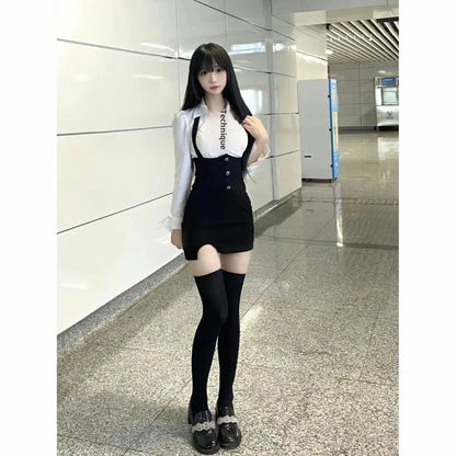 American Style Women's Spring Summer New 2023 Pleated Shirt Collar Tie Backless Hip Package Dress 2-piece Set China Origin