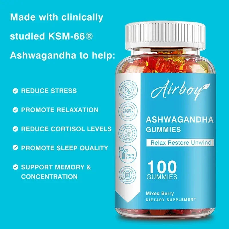 Ashwagandha Gummies - Balance Cortisol Levels, Improve Sleep Quality, Relieve Stress, Relax, Enhance Memory and Concentration
