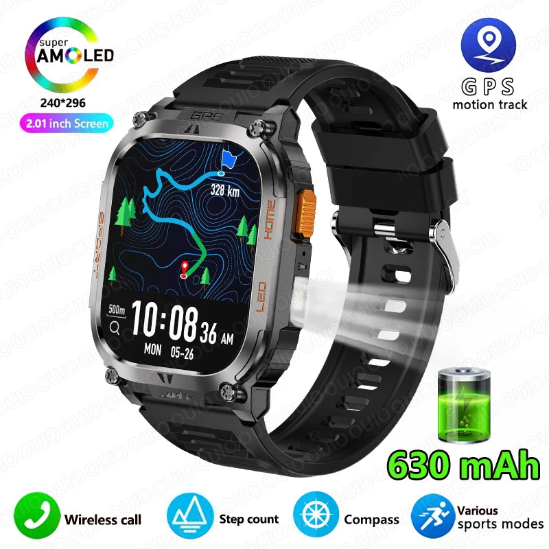 2025 New GPS Track Smart Watch Men IP68 Waterproof 2.01-inch HD Screen Compass 630mah Battery Bluetooth Call Outdoor Smart watch