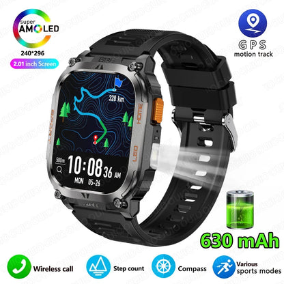 2025 New GPS Track Smart Watch Men IP68 Waterproof 2.01-inch HD Screen Compass 630mah Battery Bluetooth Call Outdoor Smart watch