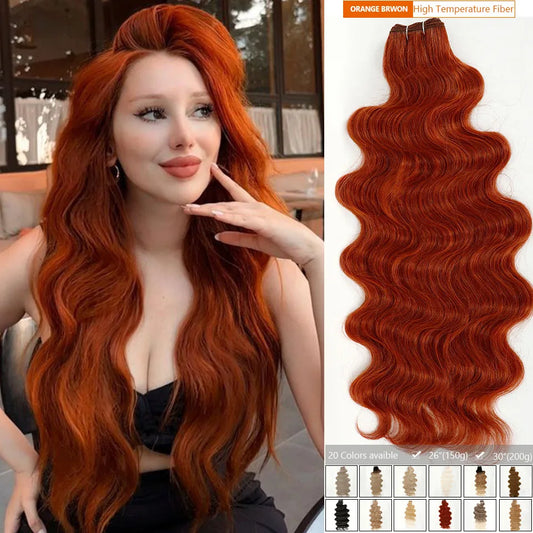 30Inches Orange Brown Brazilian Body Wave Bundles 200g HighLight Blond 613# White 60# Colored High Temperature Synthetic Hair