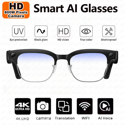 New Smart Glasses AI Translation Bluetooth Call 800w HD Camera Music Headphones Outdoor Sports Fashion Sunglasses For Men Women