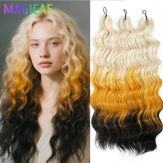 Anna 3Pcs 24Inch 300g Ombre Yellow Blond 613 Rainbow Pink Loose Deep Wave Twist Crochet Braids Sliver White Synthetic Hair Wavy