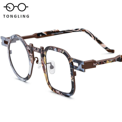 Color Ultralight Pure Titanium High-Quality Fashionable Men Square Irregular Polygon Women Personality Lightweight Glasses Frame