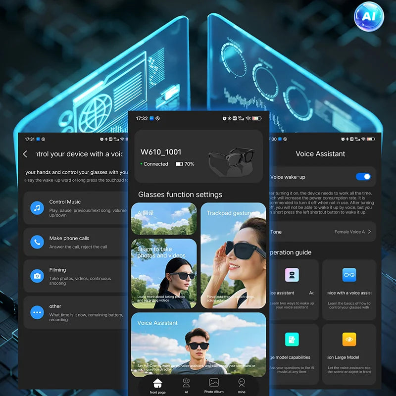 Smart AI Glasses 8MP Camera WiFi AI Translation Anti-Shake Bluetooth waterproof 4K Video photo capture Light music Sunglasses