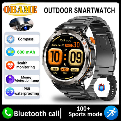 5ATM Waterproof Smart Watch Men 600mAh Outdoor SmartWatch GPS Compass Heart rate LED Flashlight Bluetooth Call Sports Smartwatch