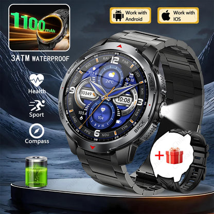 1100mAh Super Capacity Battery Military Outdoor Smart Watch Men 1.7inch Screen Compass Bluetooth Call 3ATM Waterproof SmartWatch