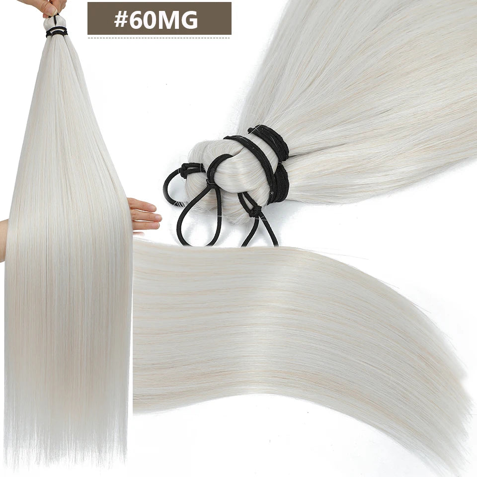 Magicae 28Inches 3Pcs Dark Brown Twist Crochet Braiding Ombre Blond Straight Hair Bundles Extension High Temperature Synthetic