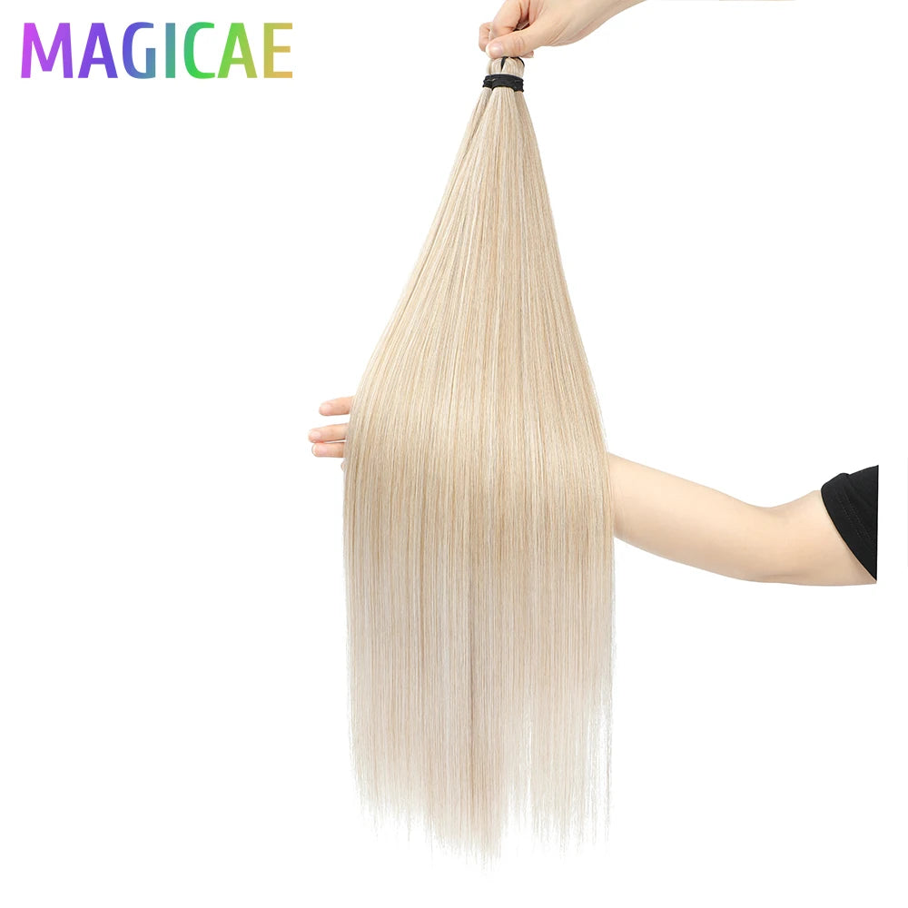 28 Inches 3PCS Ariel Straight Crochet Braids White Silver Gray 56A# Ombre Brown Braiding Bundles High Temperature Synthetic Hair